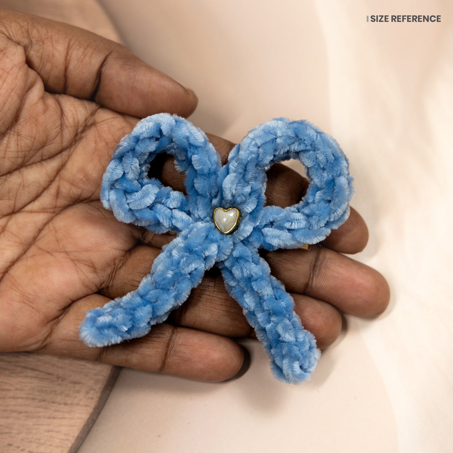 Handmade Crochet Velvet Hair Bow Clip Small Set 03