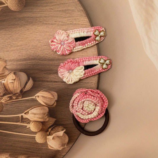 Handmade Crochet Flower Hair Clip Set 04