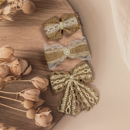 Handmade Jute Hair Bow Clip Set 06